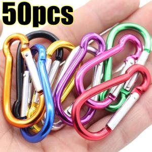 50 cái móc lò xo hợp kim bằng nhôm Carabiner màu hình chữ D mini cắm trại Ba lô Ngoài trời công cụ EDC leo núi móc khóa
