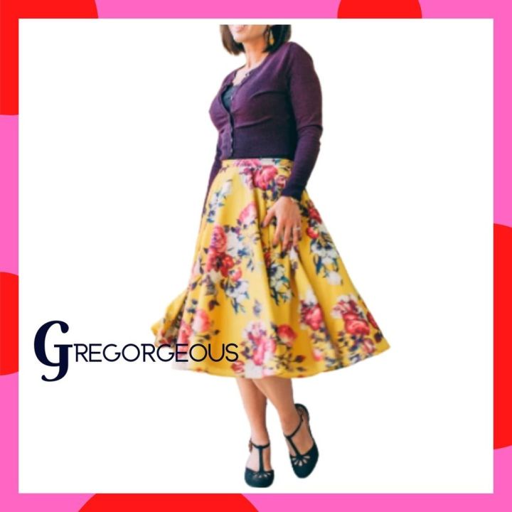 GREGORGEOUS Midi Floral and Plain Balloon Skirt Palda with Side Pocket Lazada PH