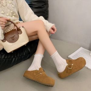 [Free Shipping] 2026 Autumn New Style Outdoor Wear Mule Retro Closed-Toe Half Slippers Thick-Soled Height-Increasing Slippers For Women
