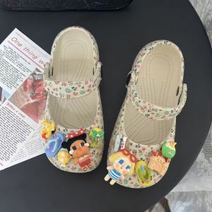 [Free Shipping] Parent-Child Matching Cry Baby Ballet Clogs Cartoon Thick-Soled Outdoor Beach WomenS Closed-Toe Home Slippers