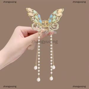 [COD] zhangyuqing Exquisite Rhinestone Butterfly Fringe Hair Claw Clips Korean New Ponytail Braid Hairpin Girl Crab Metal Headdress Gift