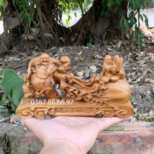Tượng phật di lặc kéo bao nhất phúc gỗ bách xanh cực đẹp