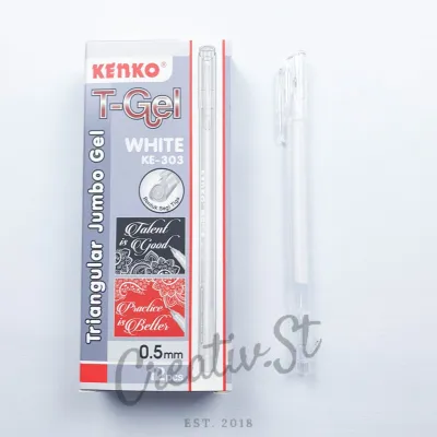 Kenko White Gel Ink Pen T-gel 303 Gold 0.5 Mm Pulpen Pena Tinta Putih Emas