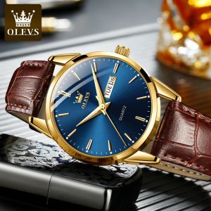 OLEVS 6898 Mens Classic Watch Fashion Sports Minimalist PU Leather Waterproof Business Casual Chronograph Quartz WristW