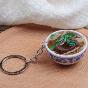 TKC28 Jewelry Gift Creative Mini Porcelain Blue and White Key Holder Food Bowl Keyrings Simulation Noodle Keychain Food Key Chains