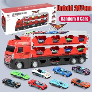 🇲🇾READY STOCK 🇲🇾  Alloy Racing Cars New Transport Car Carrier Truck Toys Parent-Child Interaction Model Folding Car Toy