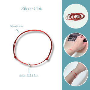 Vòng tay may mắn chỉ đỏ charm bi bạc SILVER CHIC bạc 925