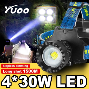 Yuoo 1500M Zoom Đèn pha tầm xa trắng Laser xách tay Đèn pha 18650 sạc LED Đèn pin đeo đầu cắm trại chống nước đèn pha