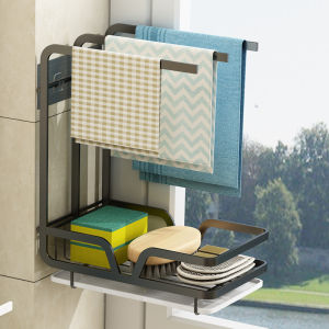 JustLiving Kitchen Sink Accessories Storage Rack Wall-mounted Stainless Steel Countertop Wipe Drain Rack Sponge Dish Cloth Arrangement Rack with Tray