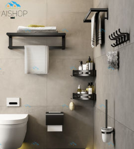 Black Toilet Rack Bathroom Storage Folding Towel Rack Bathroom Accessories [SG Seller]
