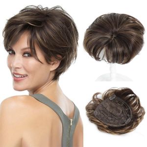 PTK52 Tóc mái giả Phụ nữ tóc ngắn Nối tóc Tóc giả thay thế Mảnh tóc lượn sóng Không đường may Lông mịn Tóc mái hàng đầu Che Tóc Trắng