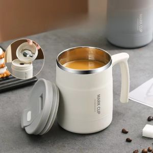 LINUAI Double-layer Thermal Coffee Mug Stainless Steel Anti-scalding Thermal Cup Portable with Stirring Spoon Insulated Water Cup Office