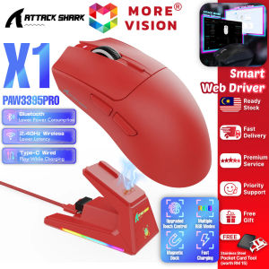 ATTACK SHARK X1 Tri-mode Gaming Mouse With Touchpad RGB LED Magnetic Charging Dock Base PAW3395PRO Wireless Light Mice