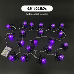Halloween Spider String Lights Purple LED Battery Operated Spooky Fairy Light For Indoor Outdoor Home Party Window Mantle Decoration Waterproof Plastic Spider Web