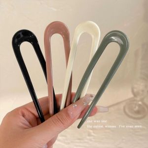 W5YR PVC  Chinese Style Hairpin Multi-color U-shaped Design Hair Comb Retro Chinese Style Meatball Head Artifact Female