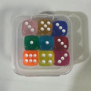 MINIYX 14mm/16mm Boxed 9 Pieces Dice Acrylic Transparent Boxed Dice Point Dice Set Sieve for Dice 6 Sided Drinking Dice