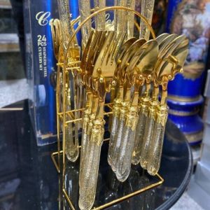 Sendok Garpu Makan Emas Gliter Stainless Steel ( 1 pak isi 6 pcs )