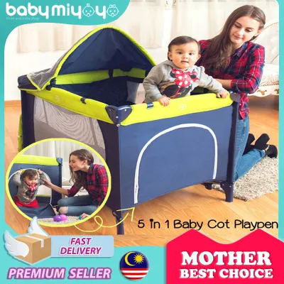 Baby MiyOyO Foldable Baby Cot Playpen 5 in 1 (Free Mosquito Net) Baby Cot Baby Cradle Baby Bed
