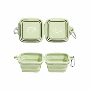 OUTOPEN 2-in-1 Silicone Folding Pet Bowl Leakproof Dual Bowl Feeder Bowls Easy Clean Large Capacity Cat Drinking Feeder Outdoor