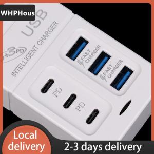 [COD] WHPHous Ship within 24 hours 1PC US Plug 6Ports Multiport USB Charger 35W PD Type-C Mobile Phone Fast Charge Wall Chargers TypeC USB Hub Adapter