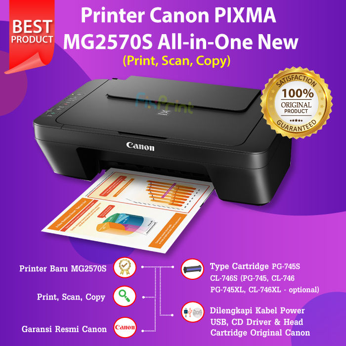 Printer Canon MG2570s Print Scan Copy Cartridge Tinta PG745s CL746s Multifungsi