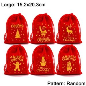 2/5Pcs Red Christmas Velvet Bags Candy Snack Gift Bag Drawstring Pouch Jewelry Packing Bag Xmas New Year Party Decoration