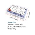410 Stainless Steel Self Tapping TEK Screws Assortment, # 8 # 10 # 12 Hex Head Self Drilling Screws for Metal. 