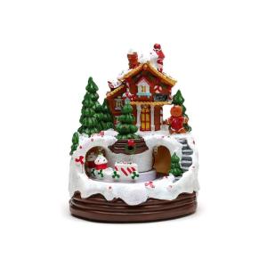 Lighted Christmas Cabin Music Box with Train Resin Music Box With LED Light For Men Women Kid Birthday Christmas Present