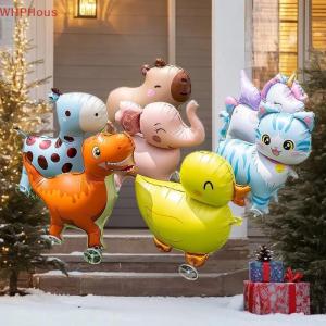 WHPHous 4D Cartoon Foil Balloons Elephant Stand Walking Balloon With Wheel For Kids Birthday Party Decoration Baby Shower
