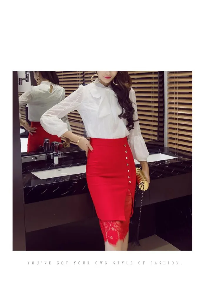 CHENWEN Women s Skirt High Waist Pencil Skirt Summer Fashion Women Knee Length Lace office Lady Formal Skirts Plus Size S 5XL Lazada PH