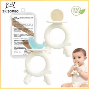 SKISOPGO Baby Teether Toy Soft Silicone Ring BPA Free Bite Soothing Toys with Storage Box Mainan Baby