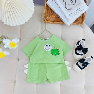 Bộ Cộc Tay Khủng Long Cho Bé Trai Chất Thun Tăm Co Giãn Thoáng Khí Cho Bé Từ 6-16Kg