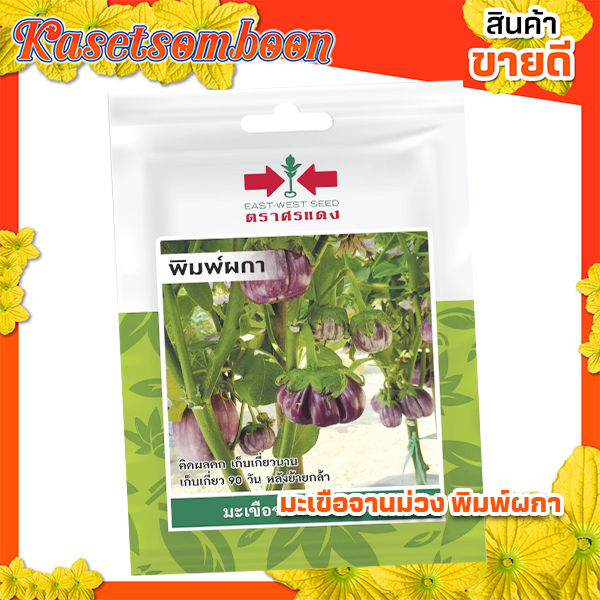 เมล็ดมะเขือจานม่วง พิมพ์ผกา ตราศรแดง ผลกลมสวย