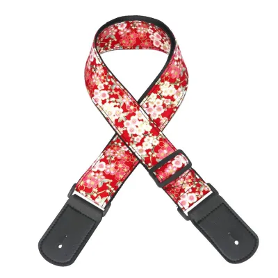 STAR-GIRL Embroidered Print Guitar Strap Cherry Blossom Vintage Electric Guitar Belts Multi-Color Waves Guitar Shoulder Belt Folk Electric Guitar