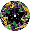 Mardi Gras Christmas Tree Skirt, 48 Inches Lace-up Fleur De Lis Mask New Orleans Carnival Tree Skirt, Love Heart Beads Masquerade Holiday Party Indoor Decoration Home Decor. 