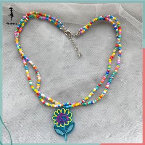 ส่วนลด 10 บาท สำหรับการซื้อ 1 ชิ้น สร้อยคอจี้ดอกไม้ลูกปัดสีสันสดใสสองชั้นสำหรับผู้หญิงเครื่องประดับสร้อยคอโบฮีเมียนทำด้วยมือของขวัญเครื่องประดับ