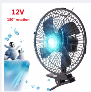 6 Inch/8 Inch/10 Inch 12V 180 Degree Rotation Car Van Clip On Cooling Oscillating Fan 2 Speed Strong Air Cooler For Boat Truck Caravan