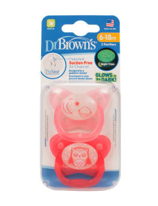 [ PV22006/PV22007-Hồng ] Set 2 ty ngậm phát sáng dạ quang Prevent chỉnh nha chống vẩu Dr.Browns ( 6-18m )