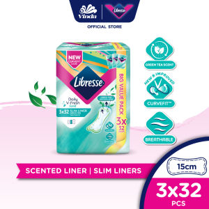 Local spot GoodsLibresse Green Tea Pantyliner 15cm (3x32s) / 19cm (3x30s) - Scented Breathable & No Crumple