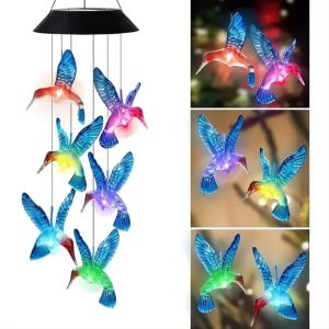 DAI477071 Cute Hummingbird Wind Chimes Solar Power Generation Blue Green Courtyard Decoration Lamp Portable Plastic Outdoor Wind Chimes