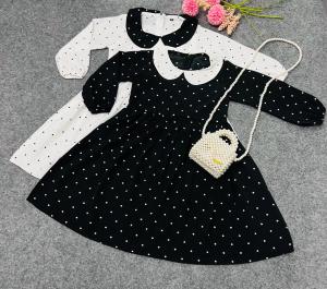 Jimmedy.id - Dress Anak Perempuan Polkadot Lengan Panjang Bahan Woolpeach Untuk Anak Usia 3-9 Tahun