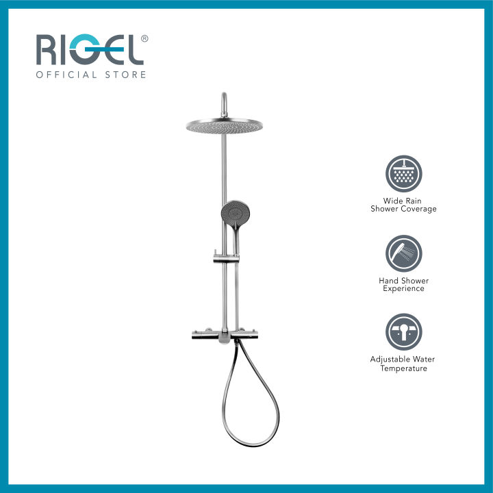 RIGEL Thermostatic Chrome Rain Shower Set W2RTSME14418T Lazada Singapore