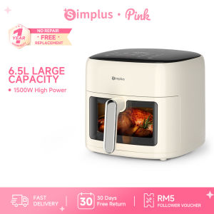 SimplusPink 6.5L Penggoreng Udara 1500W Air Fryer Large Capacity Visible Window 10 Preset Menus Non-stick Coating Multi-functional for Household Use KQZG018