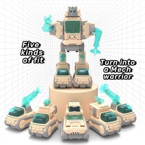 【24H delivery】Childrens toys transform robot truck fire truck engineering car set 5-in-1 boy model assembly gift