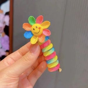 Chun cột tóc dạng lò xo xoắn tạo kiểu màu cầu vồng có đính hoaNơ dễ thương cho bé🍀Dây buộc tóc lò xo cho bé