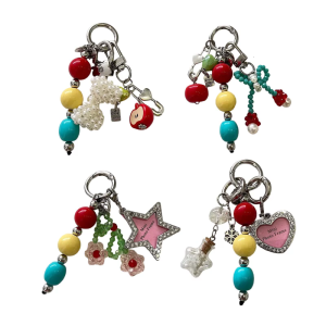 Fashionable Love Heart Charm Key Holder With Mixed Beads Portable Accessory for Bags Backpacks Fashion Gifts