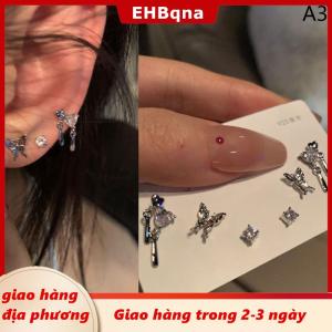 [COD] EHBqna 3PF Ship within 24 hours 6 cái bộ đơn giản pha lê Stud Bông tai thiết lập cho phụ nữ bướm Zircon Bông Tai cô gái bên Wedding engagement trang sức phụ kiện