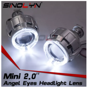 Sinolyn LED Angel Eyes Halo Headlight Lens H4 H7 Bi-xenon Lens 2.0inch HID Projector LED Halos For Cars Motorcycle Accessories Retrofit Use H1 Xenon