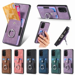 Retro Phone Case Xiaomi Redmi K70 K70e K60 K50 K40 K40s Turbo 3 8A Pro Ultra 5G Back Casing Finger Ring Stand Cards Holder Wallet Protective Cover