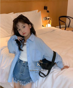 Kemeja Polos Anak Perempuan Putih Kasual Warna Solid Katun 100% Atasan Lengan Panjang